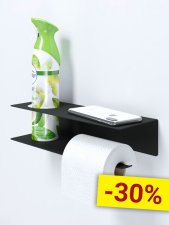 Держатель для туалетной бумаги и освежителя с полочкой настенный металлический Черный 30x11x7 Правый