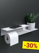 Держатель для туалетной бумаги и освежителя с полочкой настенный металлический Белый 50x11x7 Левый
